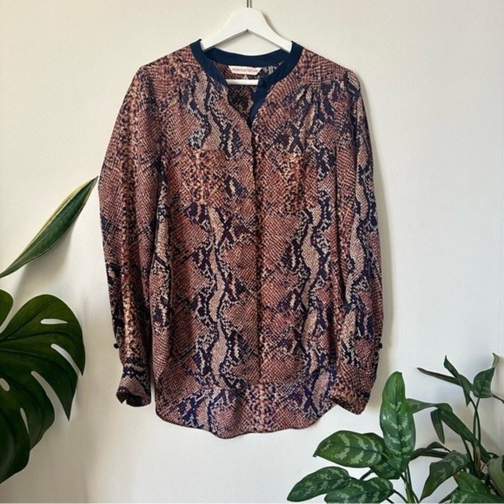 Rebecca Taylor Snakeskin Print Button Down Silk Top Size 4